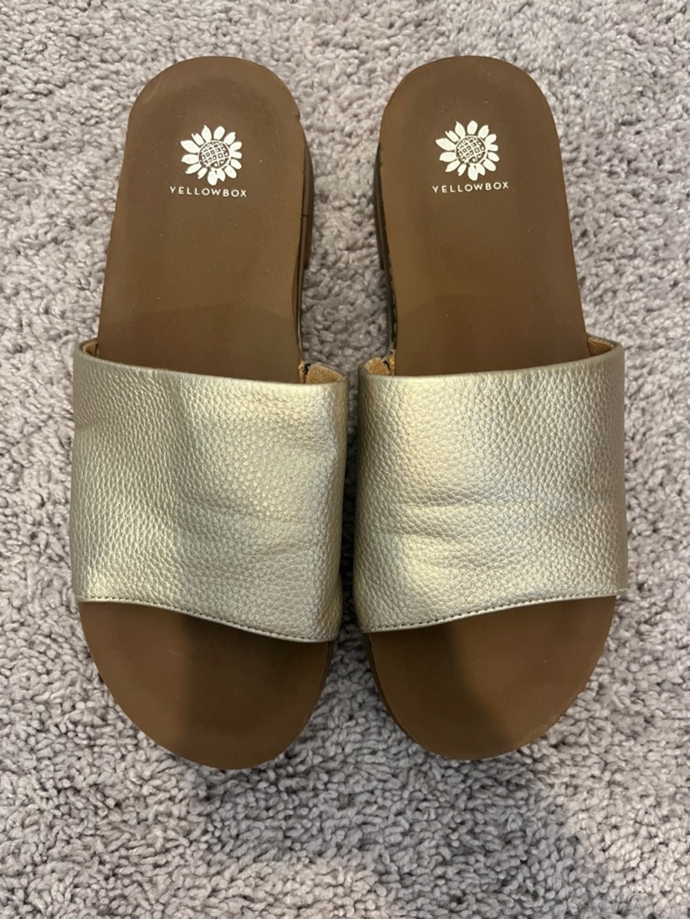 Yellow Box Metallic Gold Slide Sandals with Wide Textured Strap